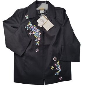 Bob Mackie Wearable Art Black Geometric Embroidered Sequin Zip Jacket XL Luxury